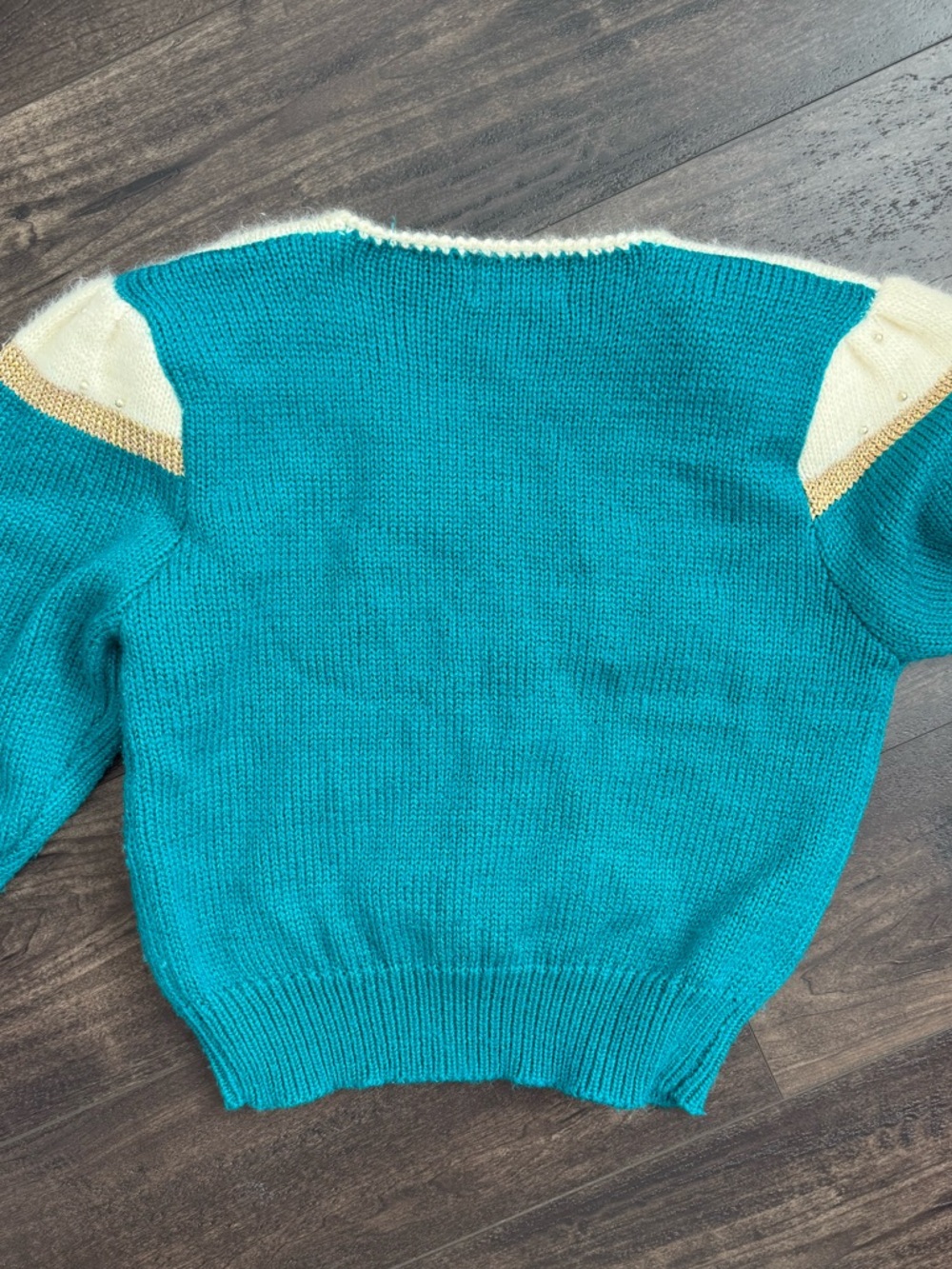 Vintage Jacklyn Smith Beaded Angora Sweater Teal Gold Fits S - Picture 7 of 11